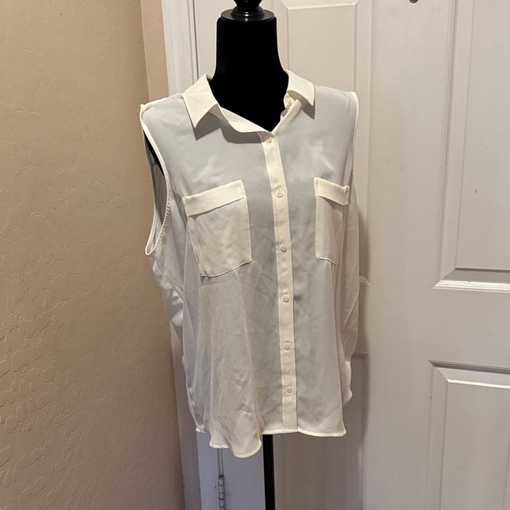Sleeveless Semi Sheer Button-Up Blouse
